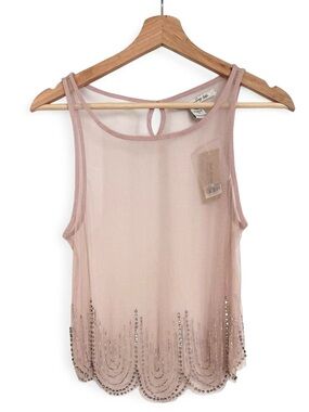 Vintage Sheer Beaded Boho Tank Top Nude Pink American Rag Cie Size Small
